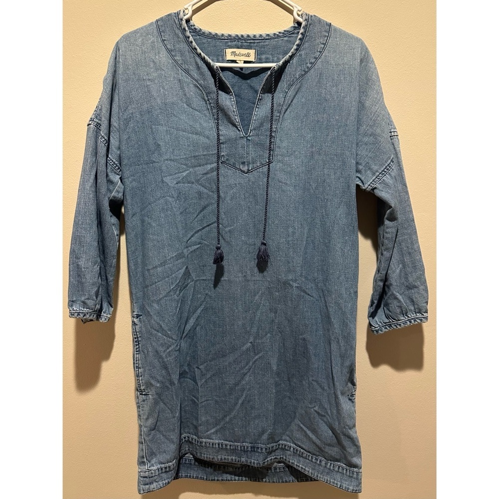 Madewell Denim Tassel Tie‎ Tunic Dress Blue Cotton Shift F4351 Small